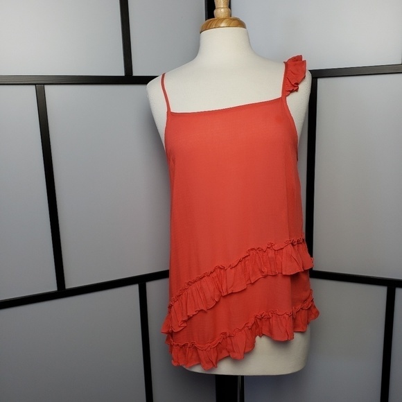 NWT RO & DE coral asymmetric ruffled tank - Picture 2 of 7